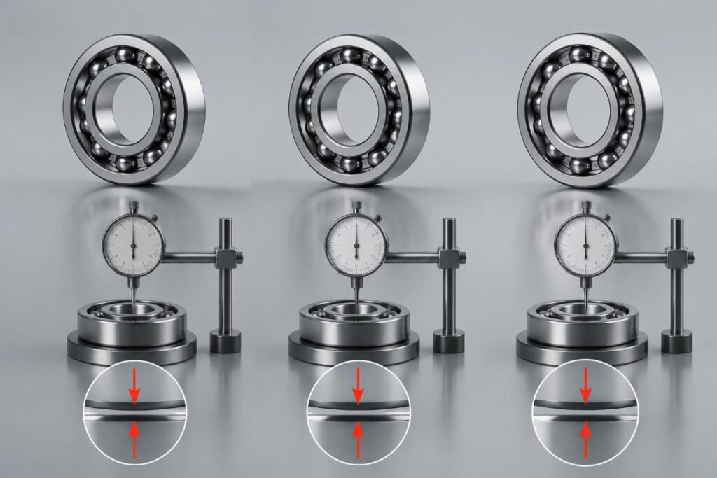 Bearing Internal Clearance Comparison: C2, C3, C4 ranges visualized with radial play measurements
