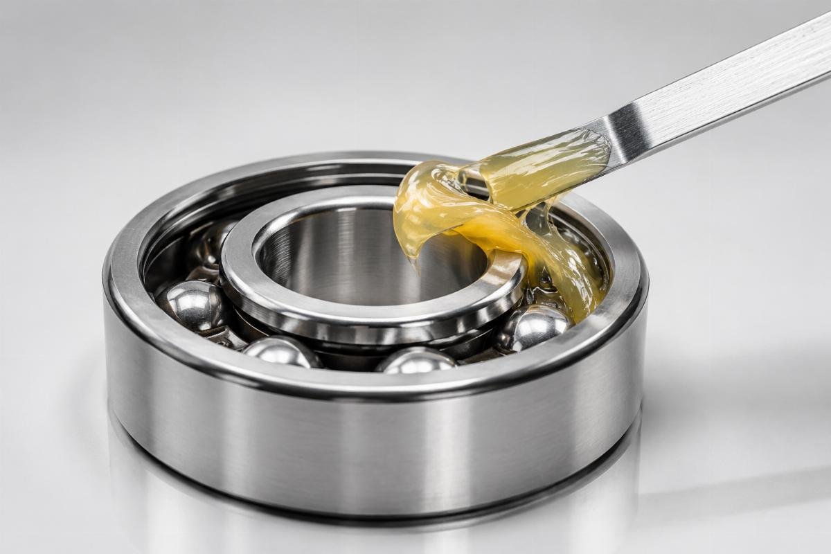 Industrial bearing lubrication process showing proper grease quantity application